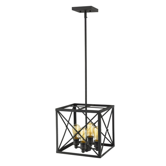 homeroots lighting 398168 Brooklyn 4-Light Matte Black Pendant With Metal Framework Shade