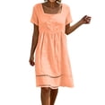thumbnail image 4 of Josdec Women's Square Neck Short Sleeve Babydoll Midi Dresses Eyelet Hollow Hem Solid Color 100% Cotton Casual Dress for Daily Wear in Spring Summer S-3XL, 4 of 7