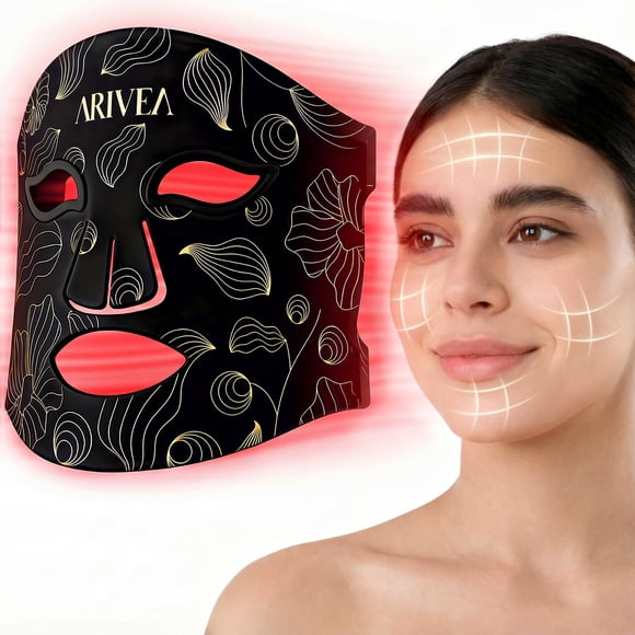 ARIVEA LED Red Light Therapy Face Mask, Wireless Rechargeable Red Light Therapy Device for Face, Home & TravelBlack