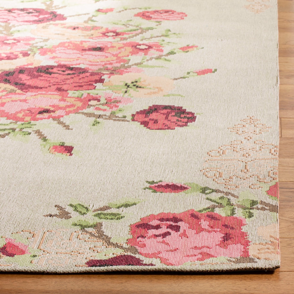 SAFAVIEH Classic Vintage Morven Floral Polyester Area Rug, Beige/Red, 9' x 12'