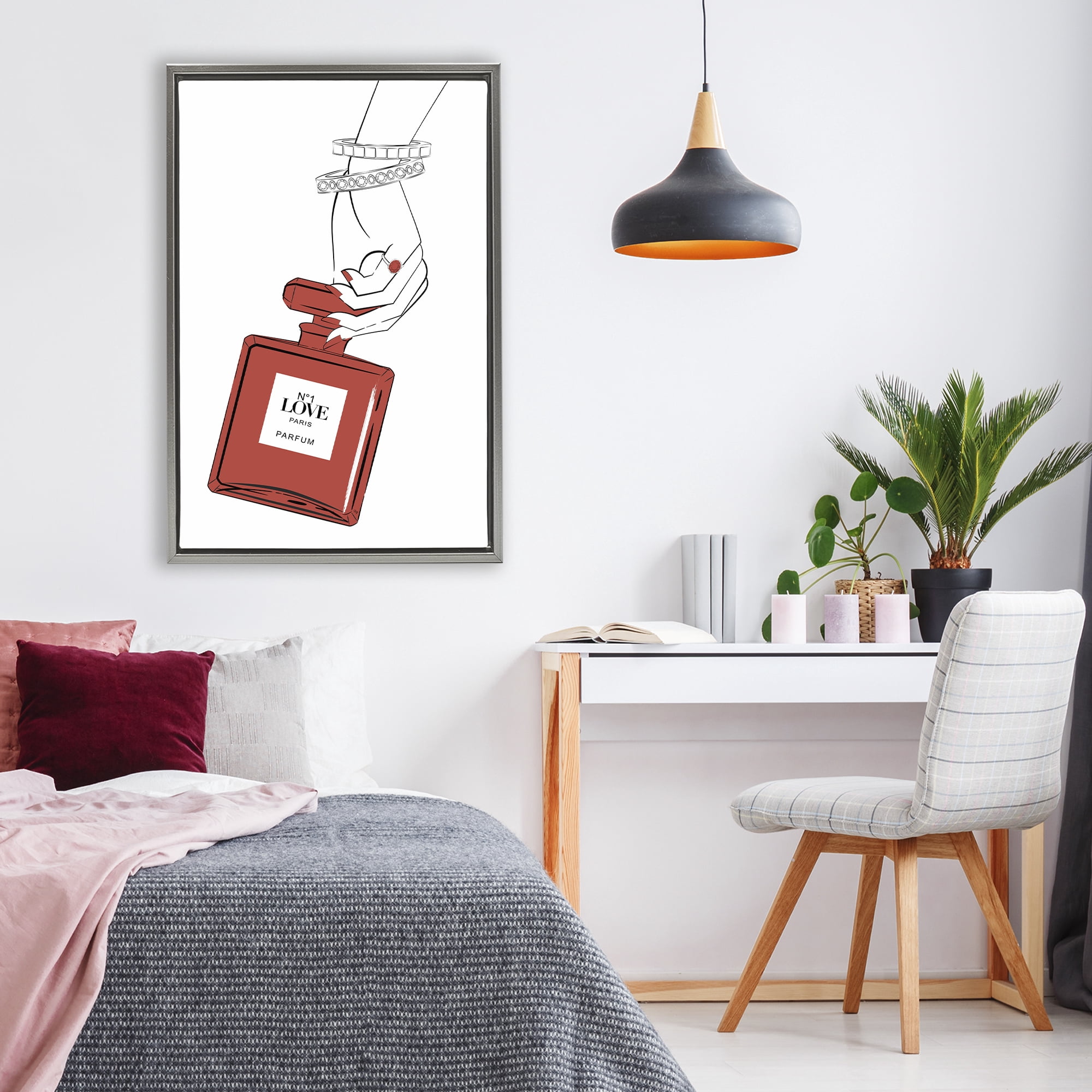 Stupell Industries Red Perfume In Hand Gray Framed Floater Canvas Wall Art, design by Martina Pavlova