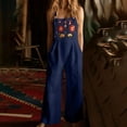 thumbnail image 2 of Women's Boho Jumpsuit Embroidered Floral Romper Square Neck Sleeveless Wide Leg Jumpsuit with Pockets Casual Linen Blend Outfit for Women, Navy, 2XL, 2 of 8