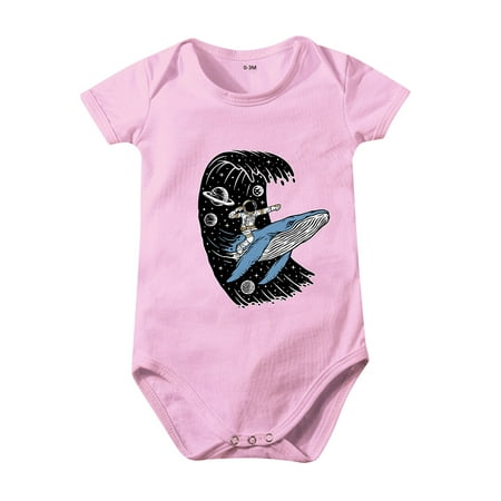 

Baby Bodysuit Boys And Girls Summer Solid Color Surfing Spaceman Cartoon Print Day Short Sleeved Crawl Clothes 0 To 24 Months Kids For 18-24 Months
