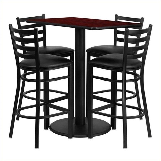 Flash Furniture 24X42 Laminate Bar Table Set In Mahogany Top Black Vinyl Seat