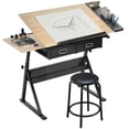 thumbnail image 1 of HOMCOM Adjustable Drafting Table, Art Desk Drawing Table with Stool, Oak, 1 of 10