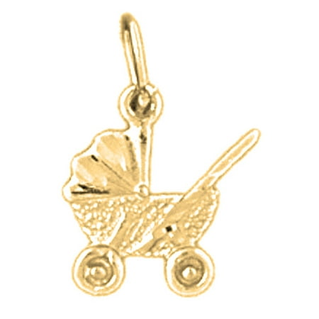 18K Yellow Gold Baby Stroller Pendant - 16 mm