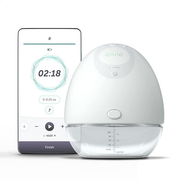 Extractor de leche portátil Elvie Single con aplicación y 3 juegos de protectores