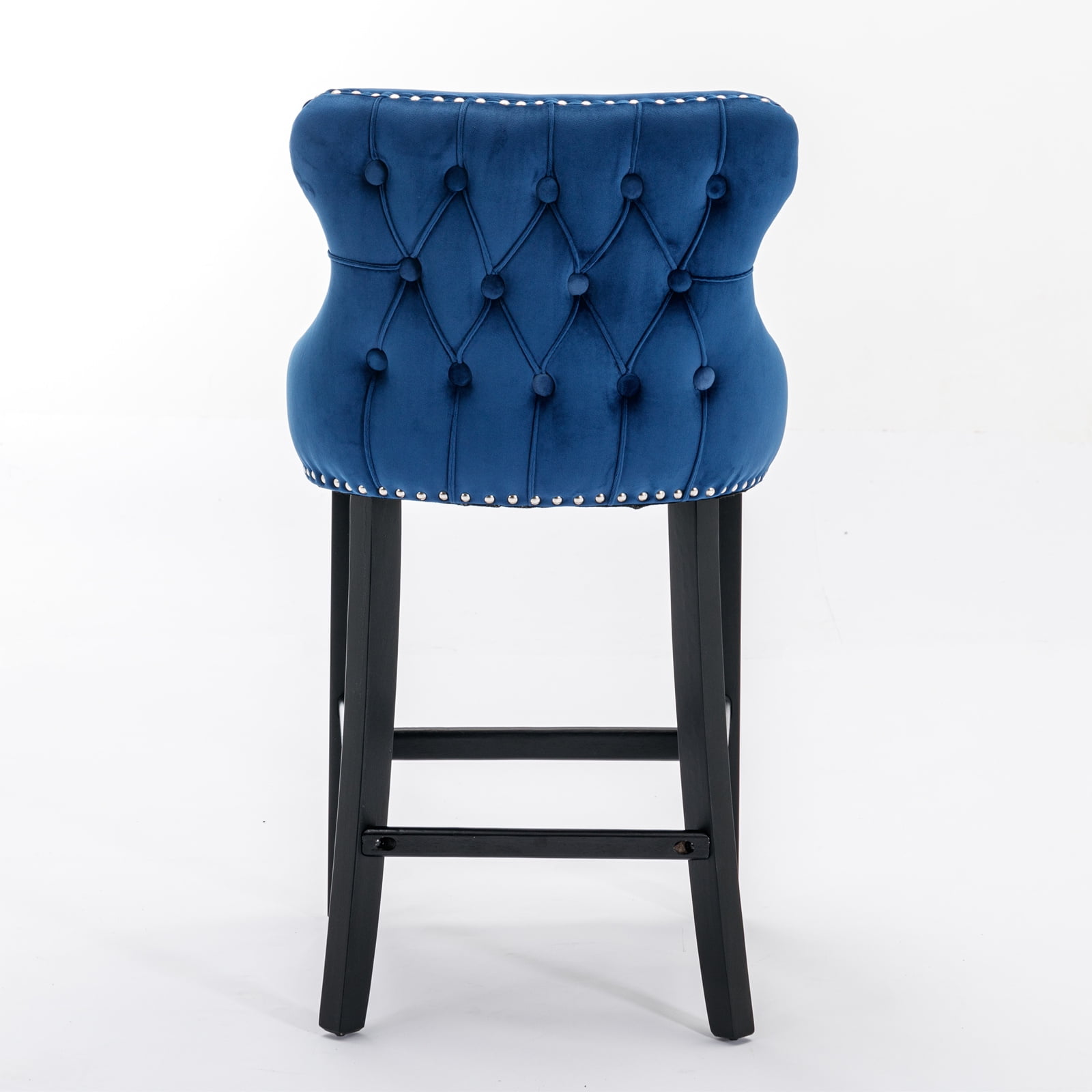 Yoneston Bar Stools Set of 2, Upholstered High-End Tufted Bar Stool with Nailhead Trim & Wooden Legs, Modern Velvet Bar Chair with Leisure Style for Bar, Kitchen Island, Blue