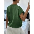 thumbnail image 5 of Women'S Ribbed Sweater Crew Neck Short Sleeve Loose Fit Floral Knit Pullover Tops Dark Green XL, 5 of 9