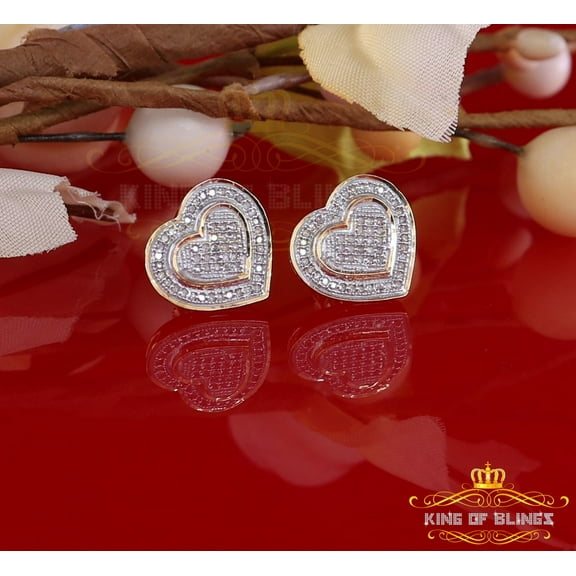 King of Bling's Aretes Para Hombre Heart 925 Yellow Silver 0.30ct Diamond Women's /Men's Earring