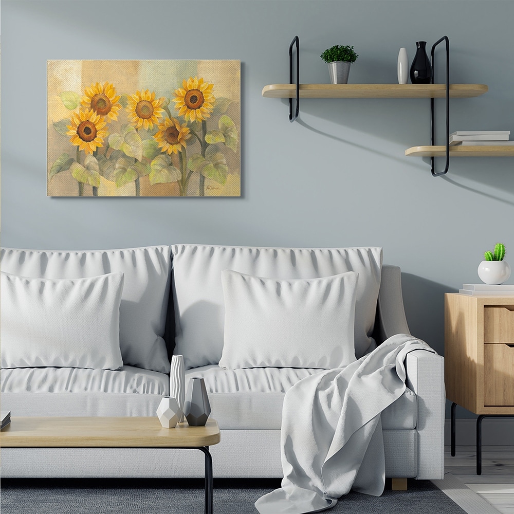 Stupell Industries Soft Vintage Sunflower Floral Field Yellow Green Canvas Wall Art by Albena Hristova