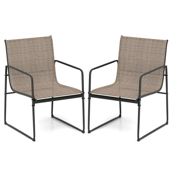 Costway 2 PCS Outdoor Dining Chairs Patio Furniture Chair with Breathable Seat & Backrest