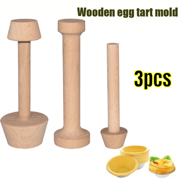 3 Pieces Wooden Tart Tamper Set Tart Pan Wooden Pastry Tools for Mini Egg Tart, Cheesecakes, Pasta and Dessert Baking