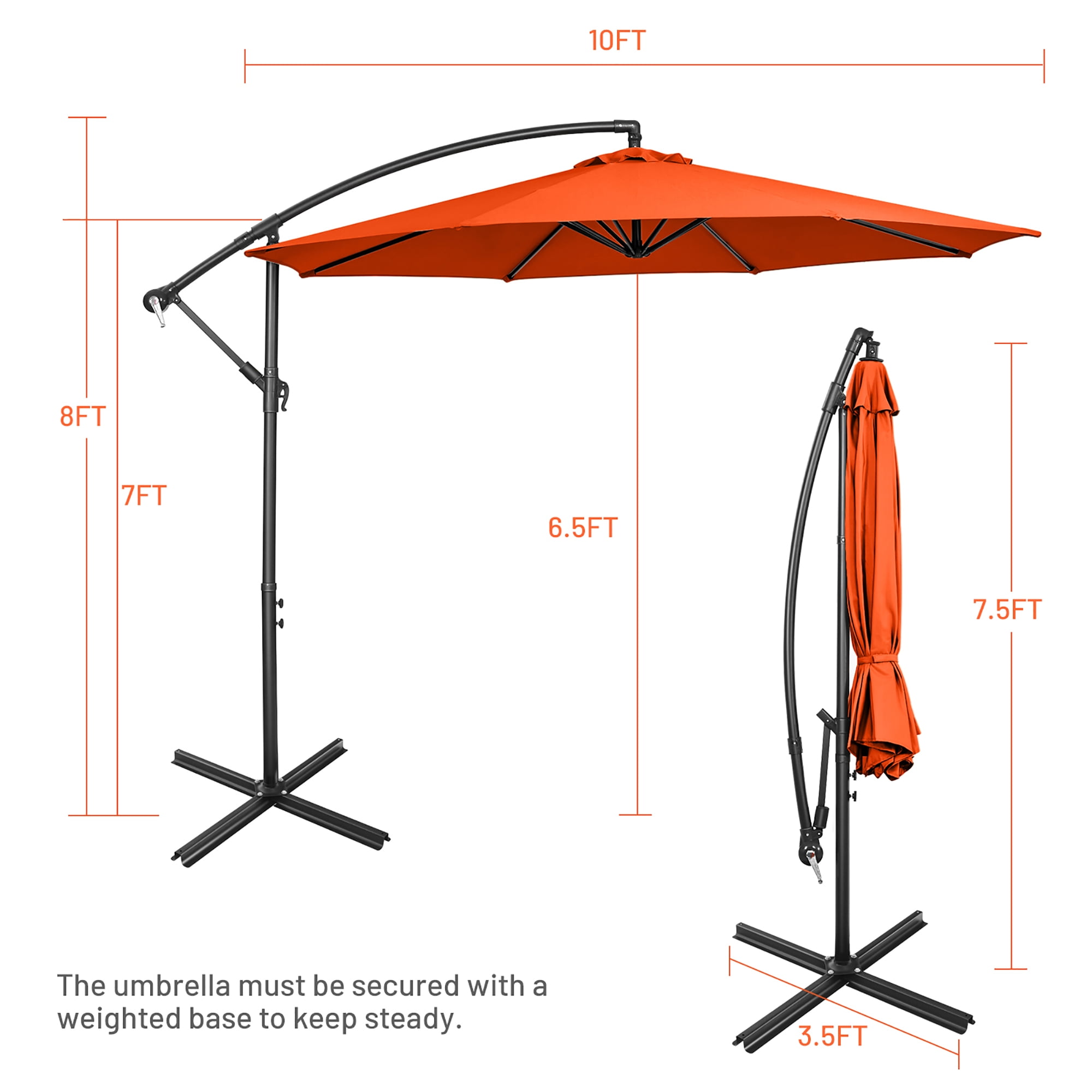 Costway  10 FT Patio Offset Umbrella w/8 Ribs Cross Base Tilt Orange