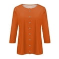 thumbnail image 4 of DENGDENG Ladies Three Quarter Sleeve Tops Casual Summer Button Down Shirt Solid Elbow Cardigan Shirts Three Quarter Length Petite T Shirts Loose Fit Tunic Tops Orange M, 4 of 5