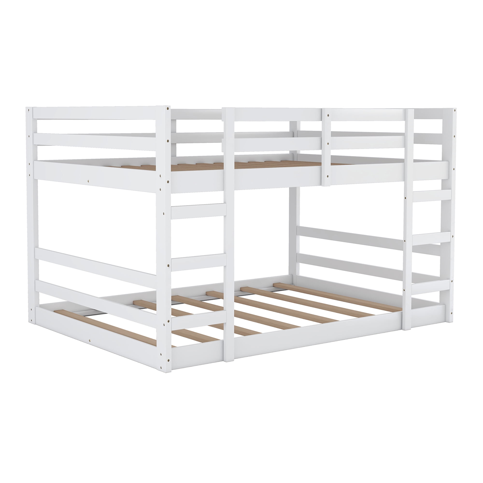 Holaki Twin Size Wood Bunk Bed with Safety Guardrails for Kids, White