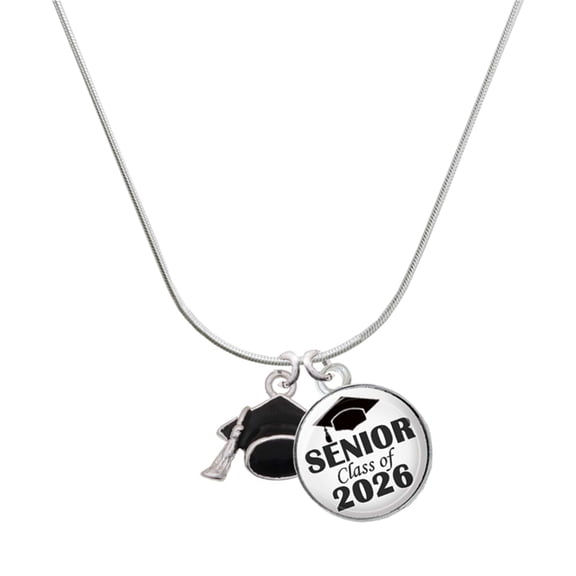 Delight Jewelry Silver-tone 3-D Graduation Hat - Silvertone Senior Class of 2026 Dome Necklace, 18"