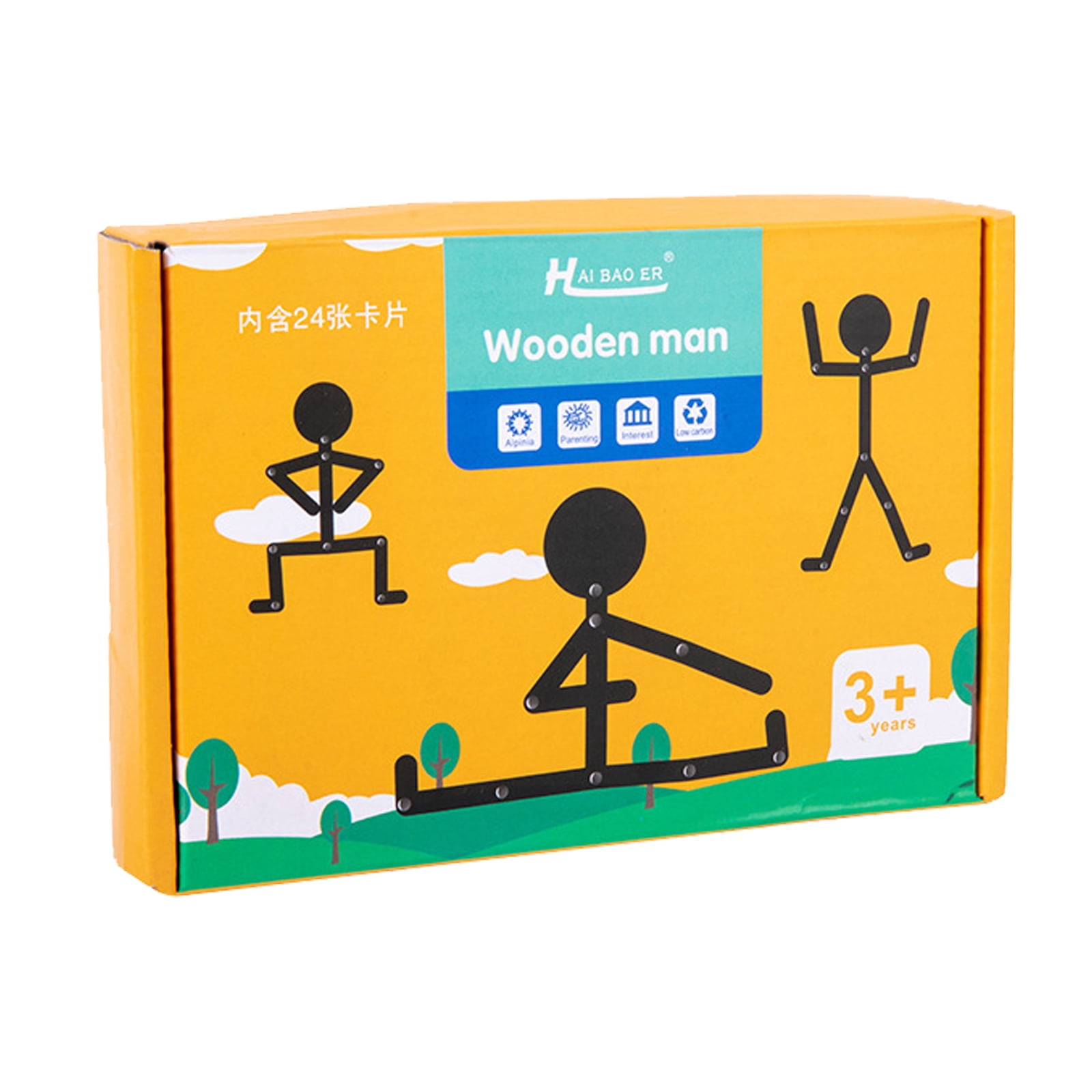 Shanrya Wooden Stickman Toy, Black Wooden Stick Man Toy with 24 Cards Party  Puzzle Toy Educational Game Gift for Above 3 Years Old, ShanryaKJed3p8K