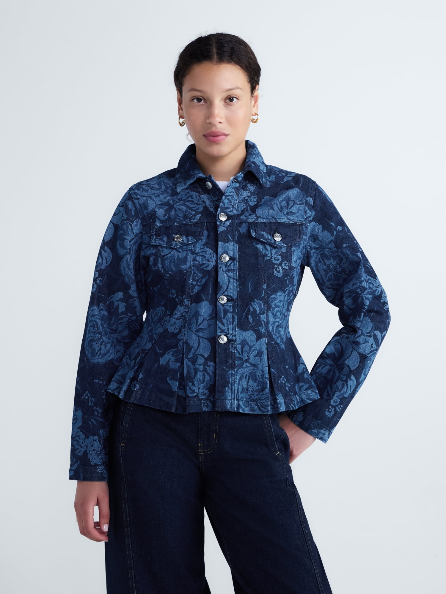 Free Assembly Women's and Women's Plus Pleated Peplum Denim Jacket, Sizes XS-4X