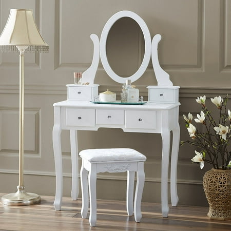 Ktaxon Vanity Makeup Dressing Table Set W/Stool 5 Drawers & Mirror ... Ktaxon Vanity Makeup Dressing Table Set W/Stool 5 Drawers & Mirror ...