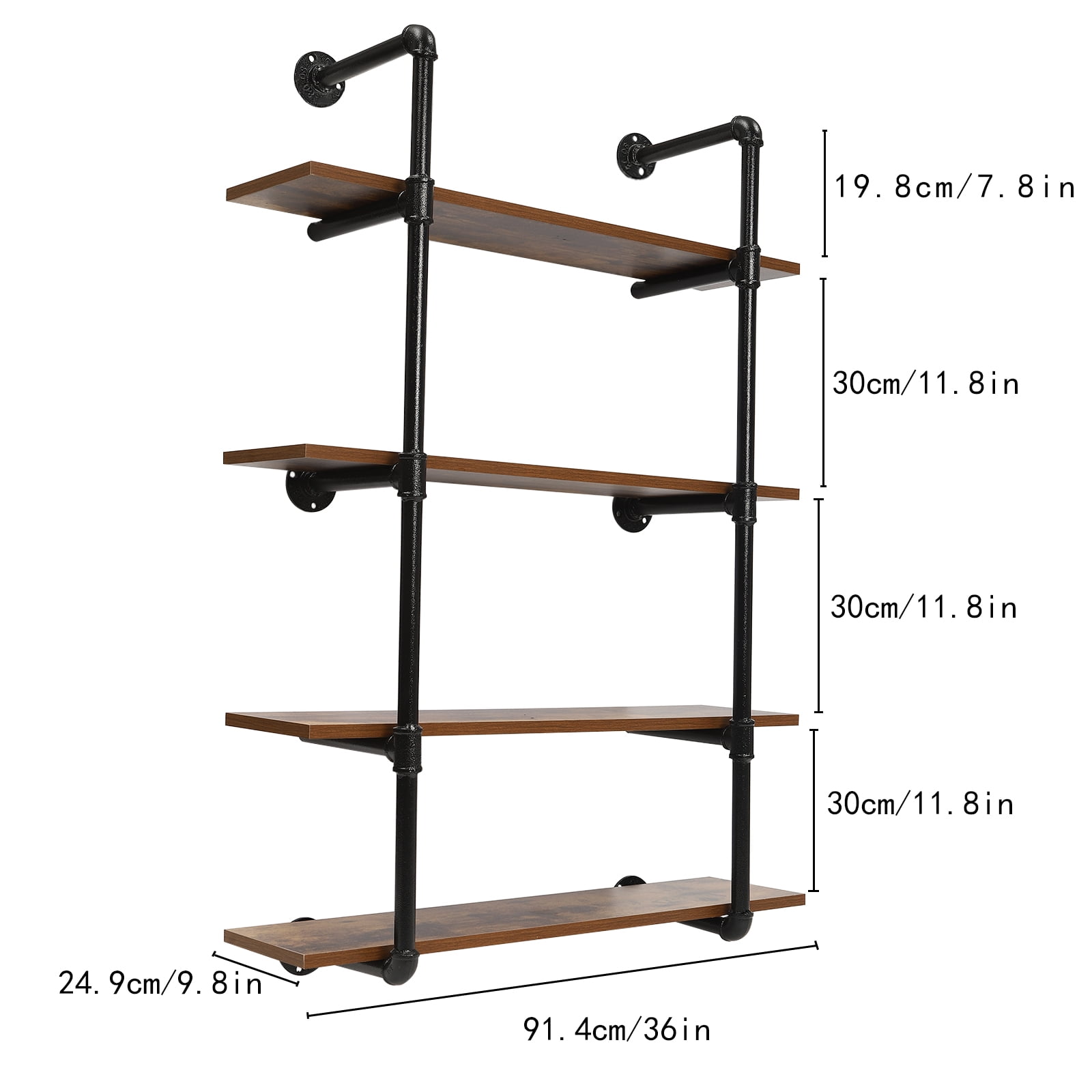 Industrial Pipe Shelving Wall Mounted  Rustic Metal Floating Shelves,Steampunk Real Wood Book Shelves,Wall Shelf Unit Bookshelf Hanging Wall Shelves,Farmhouse Kitchen Bar Shelving(4 Tier)