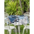 thumbnail image 2 of Outdoor Tablecloth with Umbrella Hole and Zipper, Blue Christmas Round Table Cloth 60 Inch Waterproof Tablecloth, Snowman Pine Tree Ball Winter Snow Scene Picnic Table Cover for Patio Camping, 2 of 7
