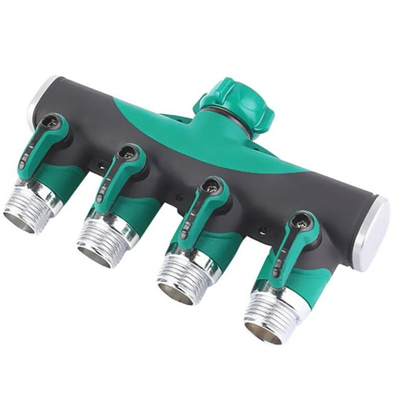 Garden Hose Splitter 4 Way - 3/4 Inch Heavy Duty Metal Water Faucet Splitter with Shut Off Valves 4 Way Leakproof Hose Connectors with Comfortable Rubberized Grip for Gardening Hoses