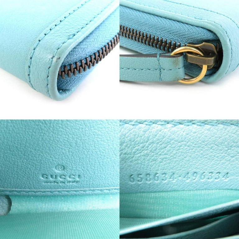 Pre Owned Gucci GUCCI Round Zipper Long Wallet GG Marmont Diana Leather Turquoise Blue Gold Unisex 658634 Good Walmart
