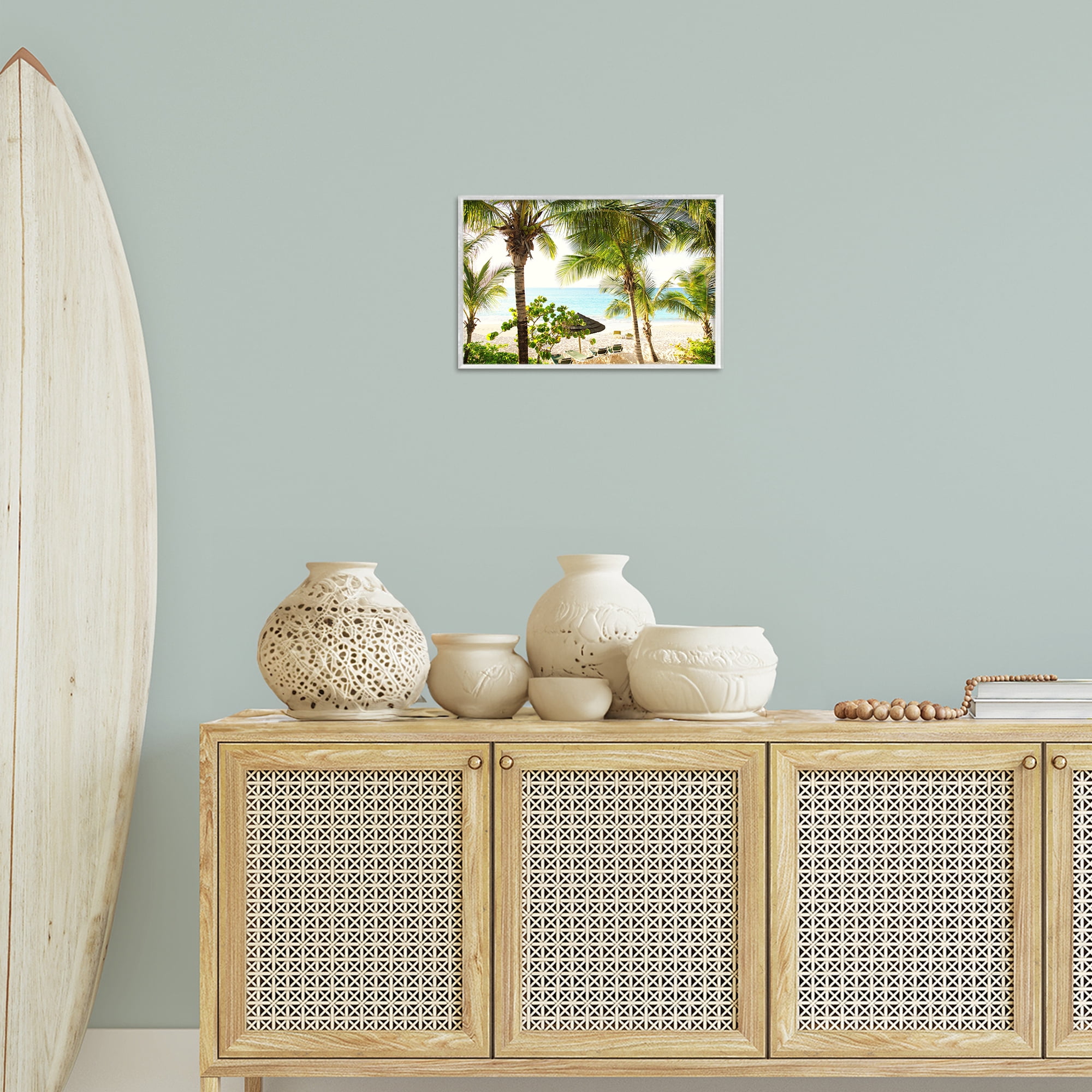 Stupell Industries Tropical Beach Resort Landscape Photography White Framed Art Print Wall Art, 18 x 12