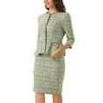 thumbnail image 4 of INSPIRE CHIC Women's 2 Piece Tweed Suit Button Down 3/4 Sleeve Jacket Pencil Skirt Set 3XL Green, 4 of 6