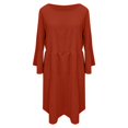 thumbnail image 3 of CHOK Cyber&Monday Deals Robes pour Femmes 2023 Manches Évasées Tunique Fluide Smockée en Coton Lin Robes Manches 3/4 Col Rond Solide Été Mini Robe Formelle Café TTTTG Liquidation un, 3 of 5