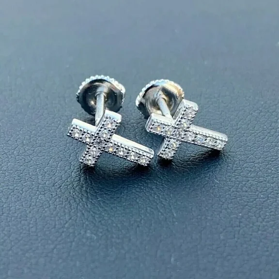 1.20Ct Round Cut Lab Created Diamond Cross Stud Earrings 14K White Gold Plated
