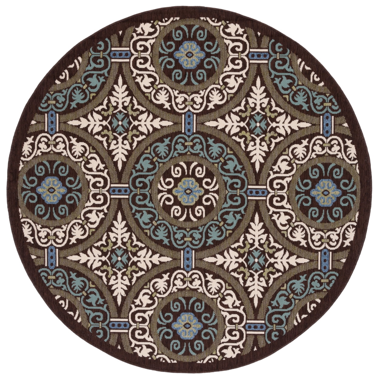 SAFAVIEH Veranda Durga Geometric Indoor/Outdoor Area Rug, 5'3" x 7'7", Chocolate/Cream