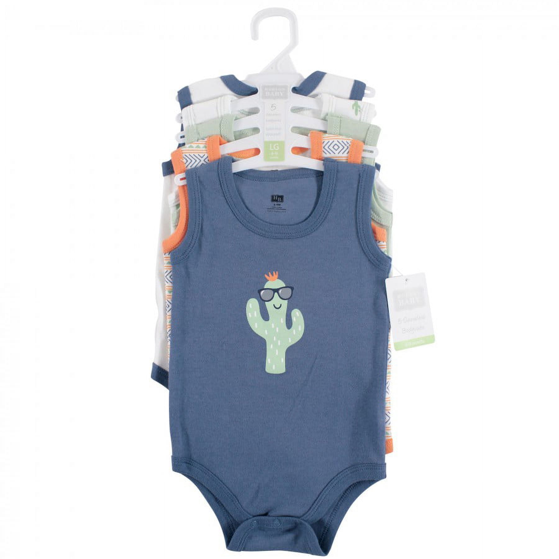 Hudson Baby Infant Boy Cotton Sleeveless Bodysuits 5pk, Cactus, 3-6 Months