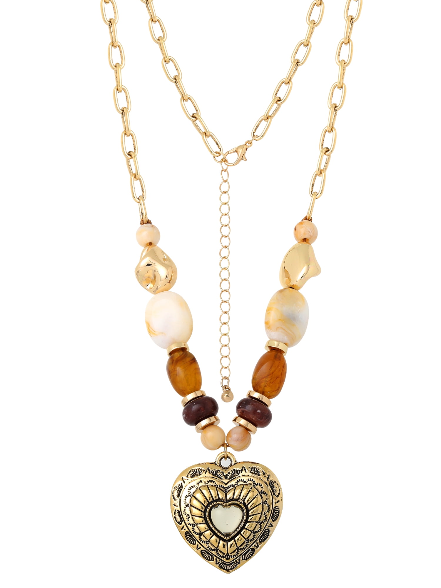 Jessica Simpson Women's Gold-Tone Multi Bead Heart Necklace