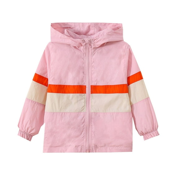 Fozruso Girls Zip Jacket 18-24 Months,Kids Boys Girls Patchwork Coat Hooded Jacket Toddler Windproof Zipper Outwear Pink