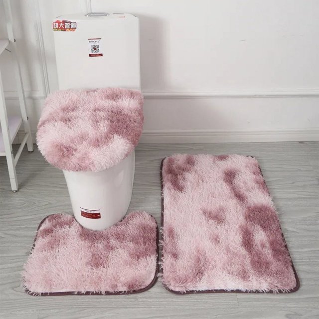 Pink Leopard Print Plush Carpet Toilet Seat Cover 3Pcs Antiskid Foot Pad Modern Simple Gadgets To Keep Warm Bathroom Accessories My Lux Decor Round