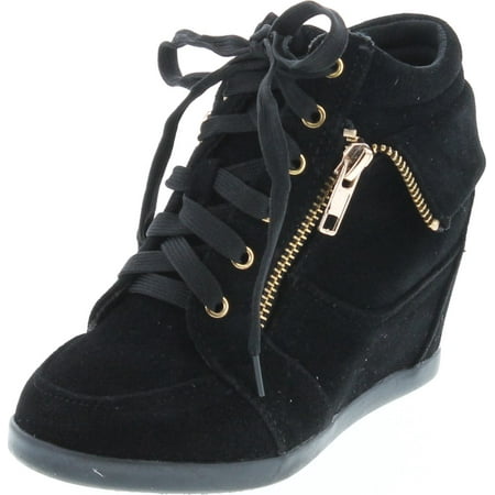 

LINK GLADYS-24K Children Girl s Comfort Hidden Wedge Lace Up Ankle Sneakers Black 1