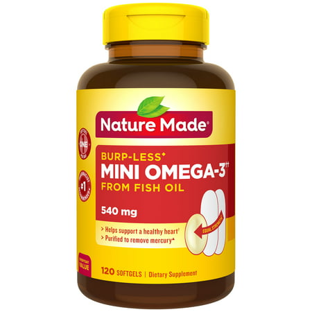 Nature Made Burp-Less Mini Omega-3†† from Fish Oil, 120 Count for Heart (Best Time To Take Fish Oil Supplements)