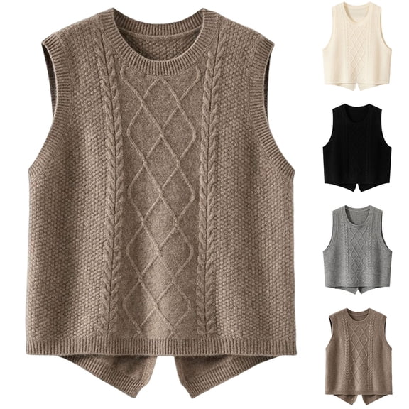 Iyufng Sweater Vest Women Cable Knit Vintage Sleeveless Crewneck Knitwear Casual Fashion Solid Color Lightweight Knitted Pullover Tank Tops Fall Winter Black