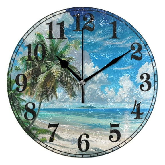 Palm Tree on Beach View Silent Wall Clock 10" Non-Ticking Battery Clock