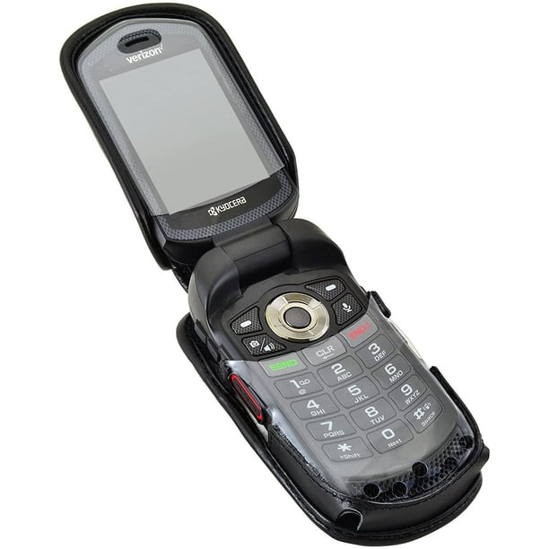 Turtleback Fitted Case for Kyocera DuraXV LTE Verizon Flip Phone Black Leather with Heavy Duty Ratcheting Removable