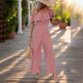 thumbnail image 4 of Lenpel Jumpsuits for Women Ruffle Short Sleeve Spaghetti Strap off Shoulder Striped Lounge Pants Wide Leg Rompers, 4 of 5