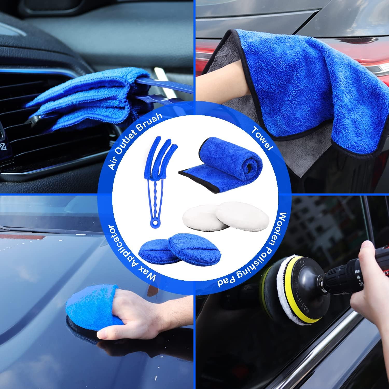 Multipurpose Drill Brush Scrubber Cleaning Set for Car Wheels, Car Seats,  Car Carpet Medium Stiff Brushes, Car Wave Polishing Sponge, Wheels Tiles