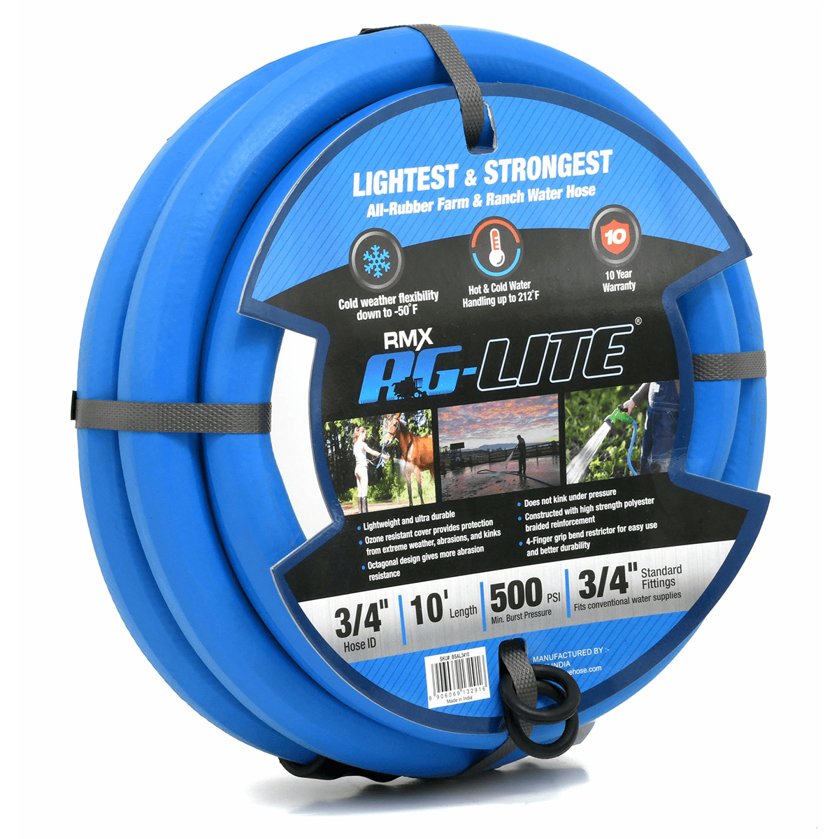 AG-Lite 3/4" x 10' Rubber Water Hose BluBird