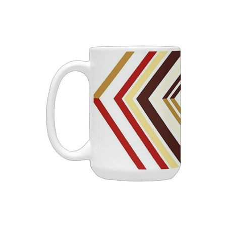 

Modern Decor Retro Diamond Like Border Lined Geometric Artwork Design es Ruby Caramel Brown and Tan Ceramic Mug (15 OZ) (Made In USA)