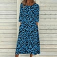 thumbnail image 2 of Edvintorg Summer Dresses for Women 2025 Vacation Vintage Floral Printed 3/4 Sleeve Dress for Women Midi Dresses for Women Casual, 2 of 5
