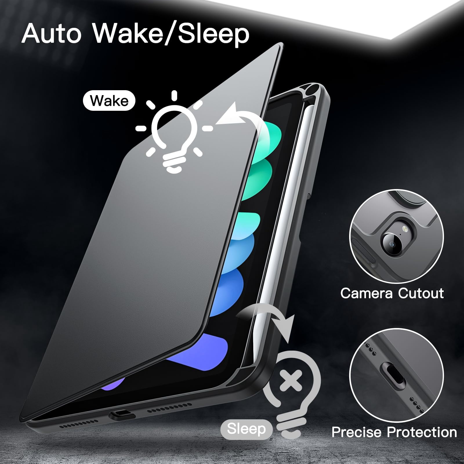 JETech Rotating Case for iPad mini (A17 Pro, 2024 Model, 7th Generation) / mini 6 (2021 Model, 6th Generation), 360 Degree Rotation Protective Stand Cover Clear Back (Space Gray)