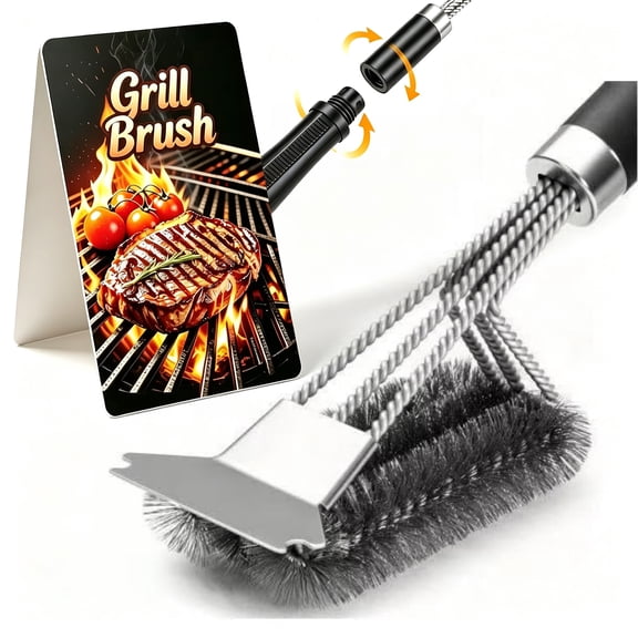 Grill Brush And Scraper with Handle,Wire Bristles Grill Cleaning Brush ,BBQ Grill Cleaning Brush for Grill Grates Outdoor Kitchen,Stainless Steel Wire for Gas, Charcoal, Porcelain & Electric Grills