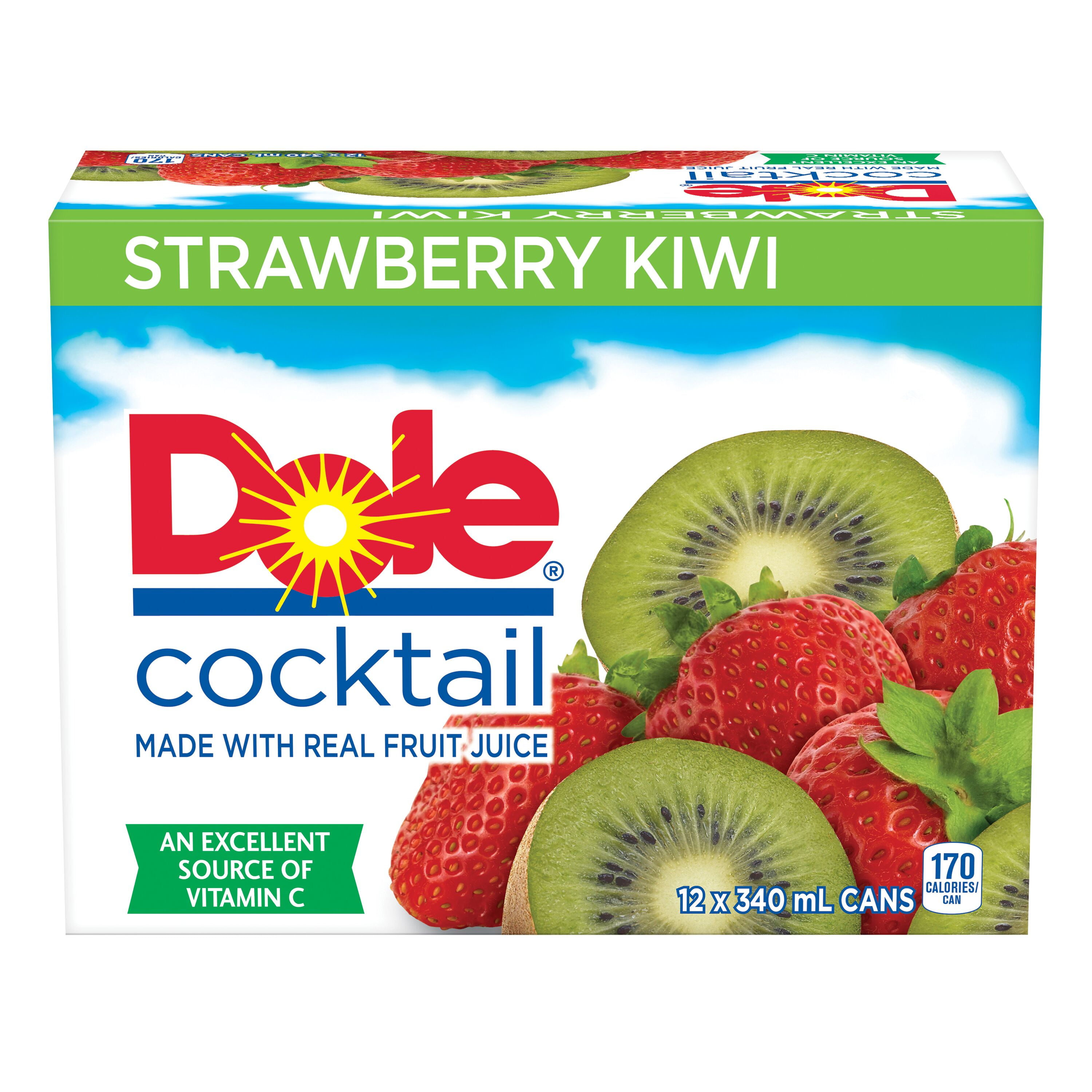 Dole Strawberry Kiwi Juice Cocktail 12 x 340 mL, Cans, 12x340mL